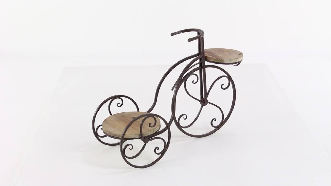 thumbnail video image 2 of DecMode 25" x 10" x 19" 2 Tier Brown Metal Bike Plantstand, 2 of 12