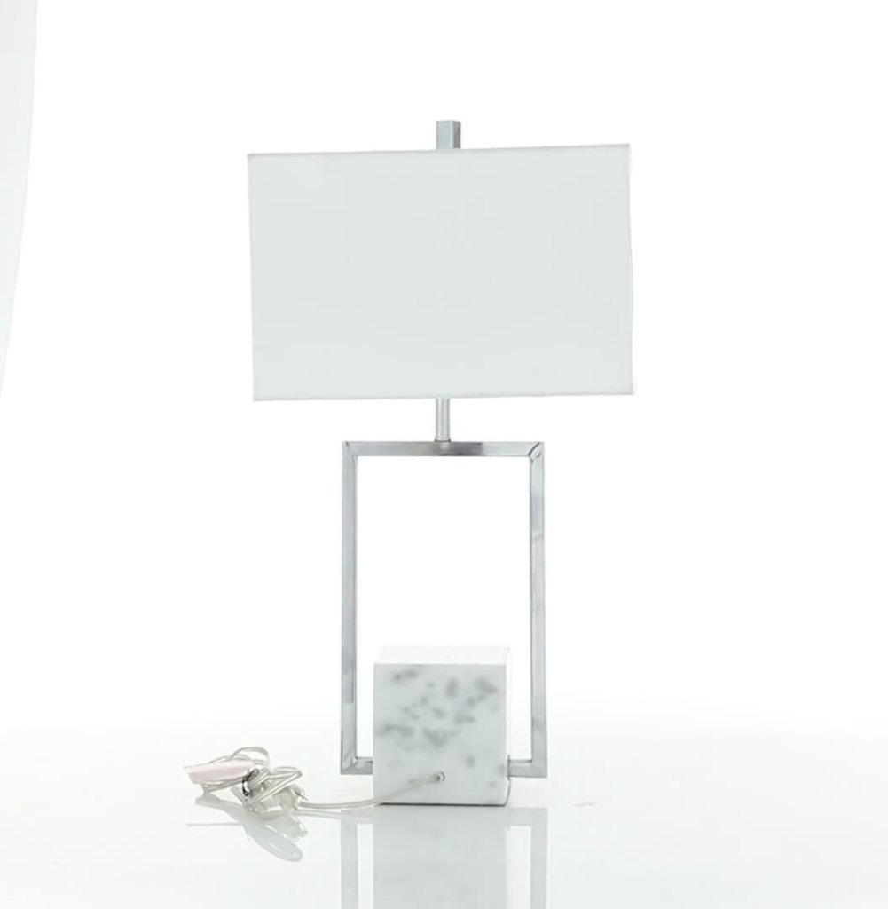 thumbnail video image 2 of DecMode 25" Geometric Silver Table Lamp with Cream Fabric Shade, 2 of 10
