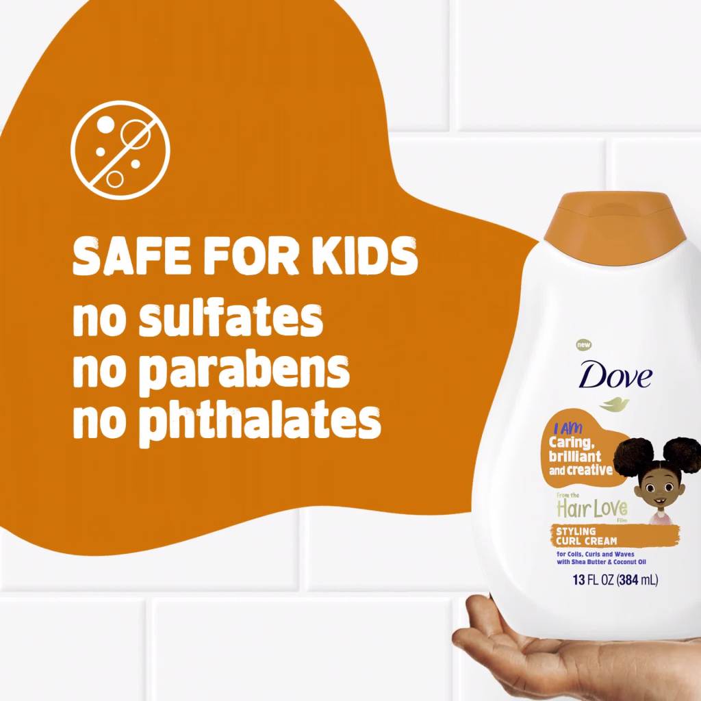 thumbnail video image 3 of Dove Kids Care Curl Enhancing Hair Styling Cream with Shea Butter and Coconut Oil, 13 oz, 3 of 12