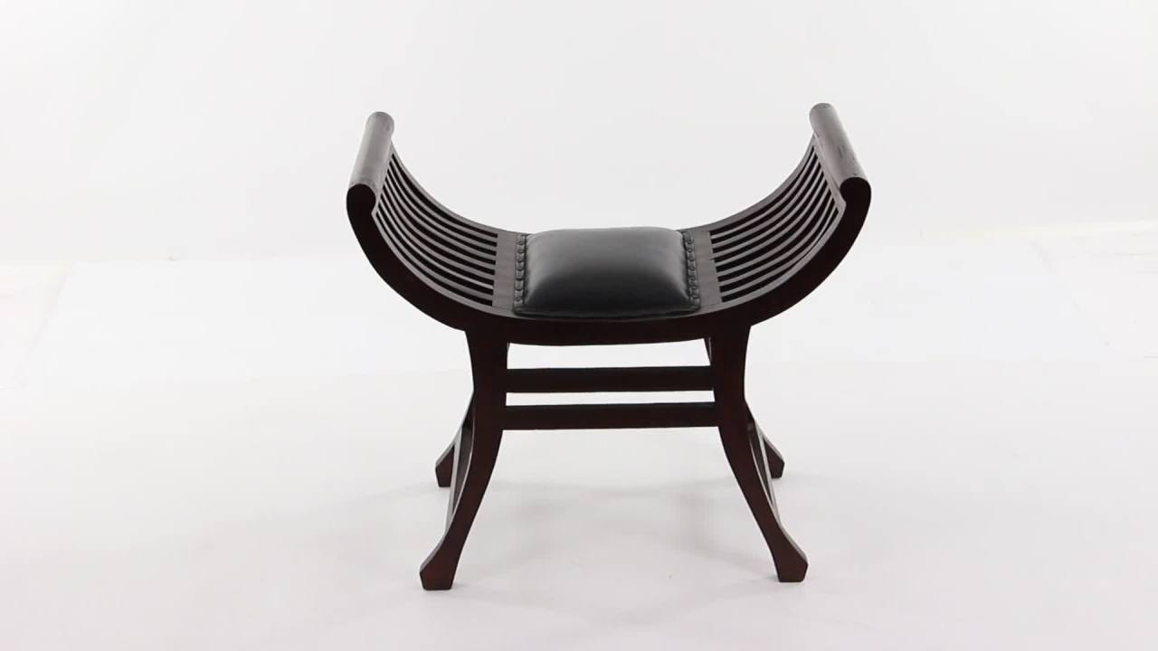 thumbnail video image 2 of DecMode Wood Bench with Faux Leather Seat, Dark Brown, 2 of 8