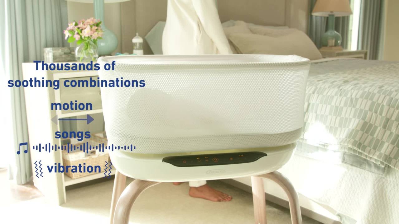 thumbnail video image 3 of Graco Smartsoothe Newborn Bassinet, Luna Design, 3 of 9
