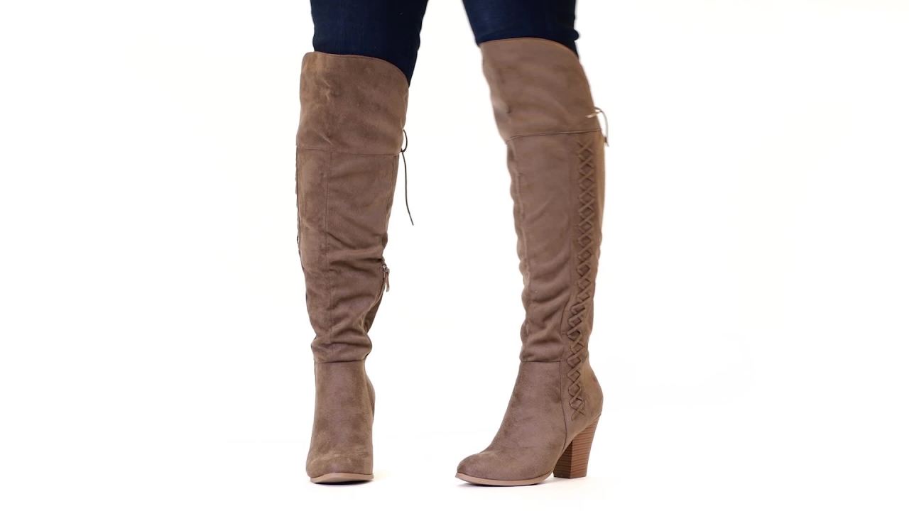 thumbnail video image 2 of Womens Faux Suede Faux Lace-up Over-the-knee Boots, 2 of 8