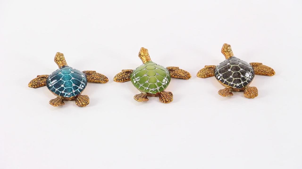 thumbnail video image 2 of 5"W, 1"H Brown Polystone Turtle Sculpture, by DecMode (3 Count), 2 of 15