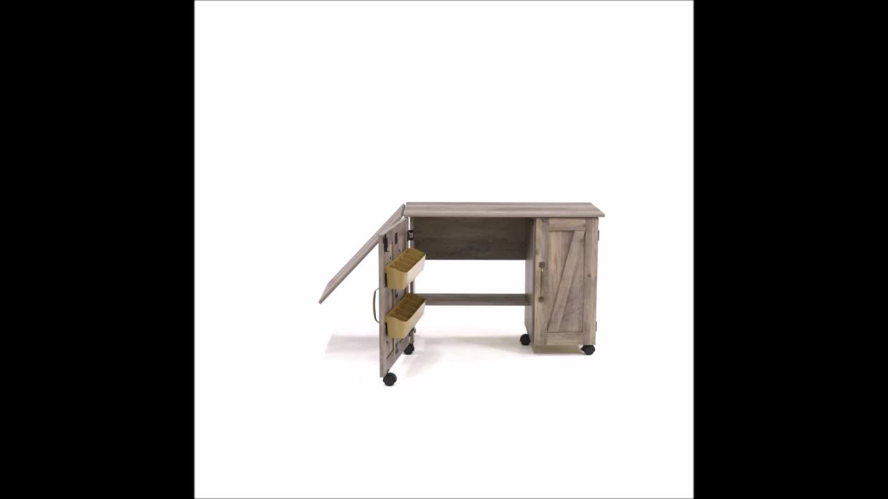 thumbnail video image 2 of Better Homes & Gardens Modern Farmhouse Sewing Table, Rustic Gray Finish, 2 of 14