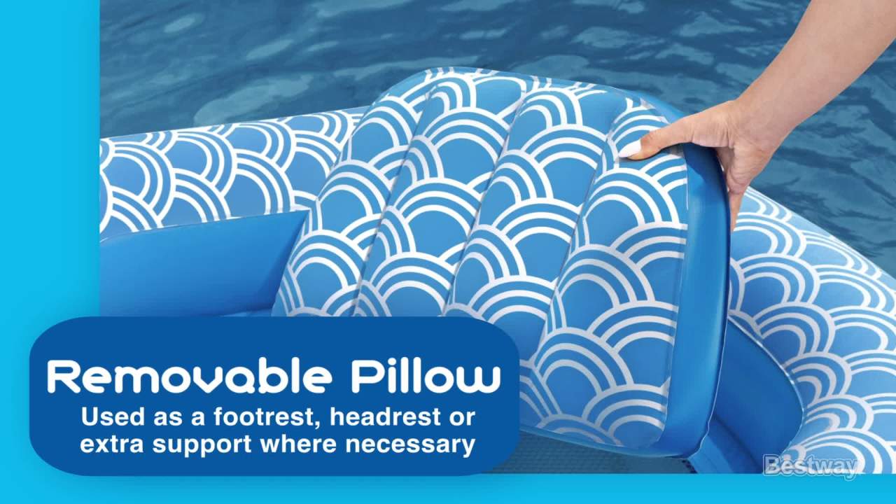 thumbnail video image 2 of H2OGO! Comfort Plush Pool Lounge 70" x 46" - Blue & White, Bestway, 2 of 6