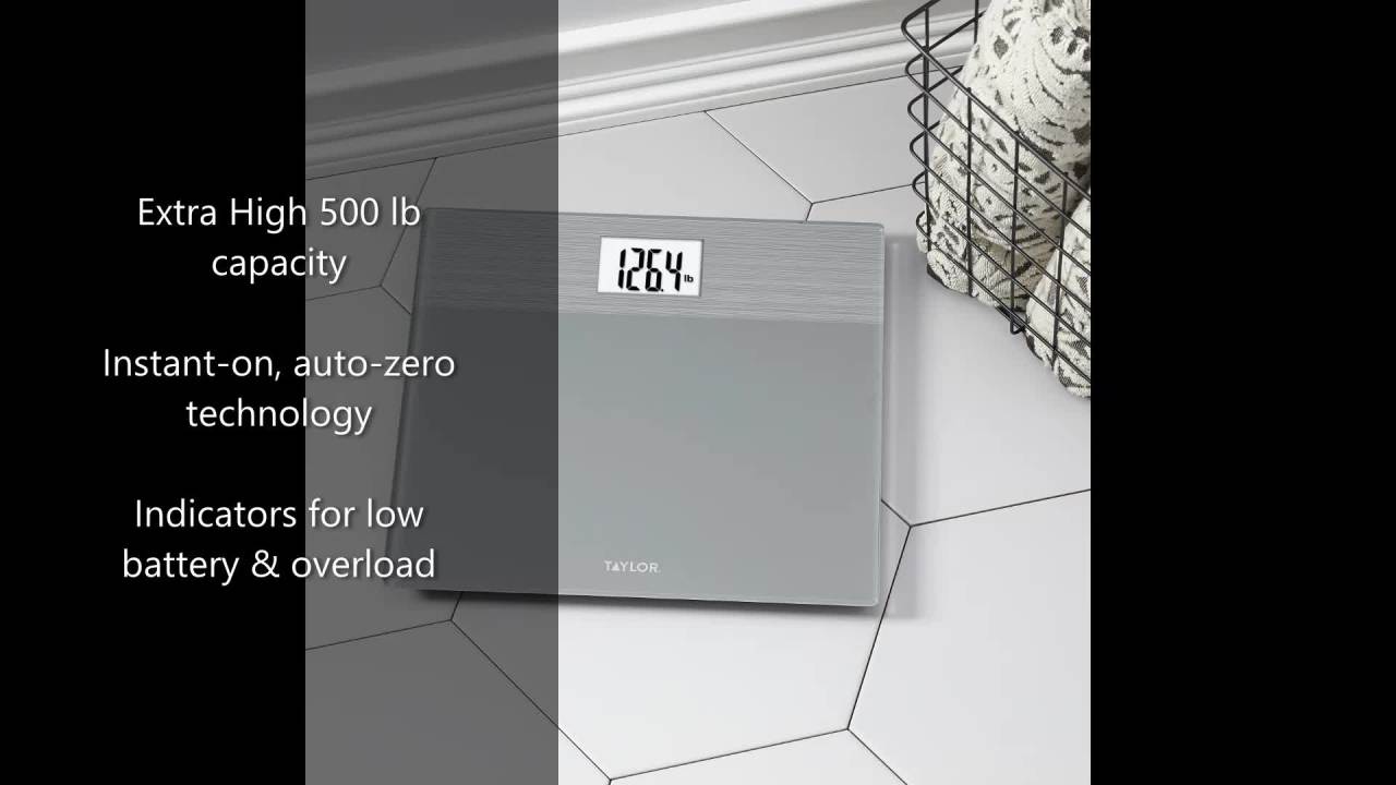 thumbnail video image 2 of Taylor 550 LB Capacity Wide Body Glass Digital Bath Scale in Grey, 2 of 11
