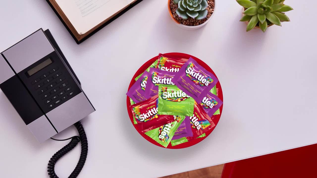 thumbnail video image 2 of Skittles Original, Wild Berry & Sour Fun Size Chewy Candy, Party Size - 26.46 oz Bulk Bag, 2 of 11