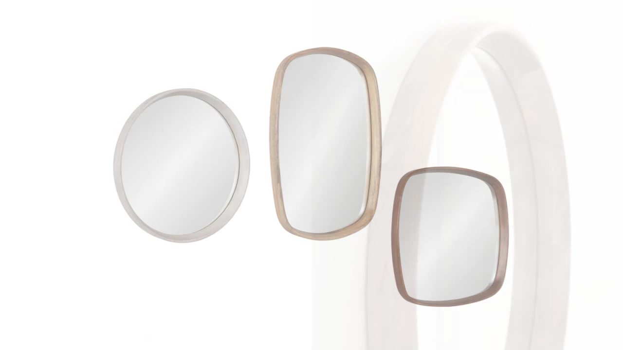 thumbnail video image 2 of Kate and Laurel Prema Soft Round Circle Modern Wall Mirror, Whitewash Gray, 24, Framed Round Circular Mango Wood Mirror for Minimal Home Decor, 2 of 8