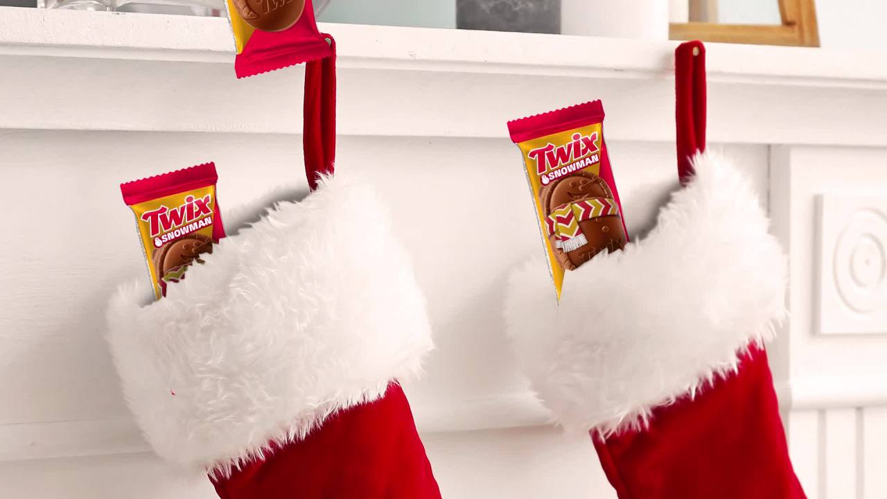 thumbnail video image 2 of Twix Caramel Cookie Snowmen Christmas Candy Bars -6 Ct Pack, 2 of 13