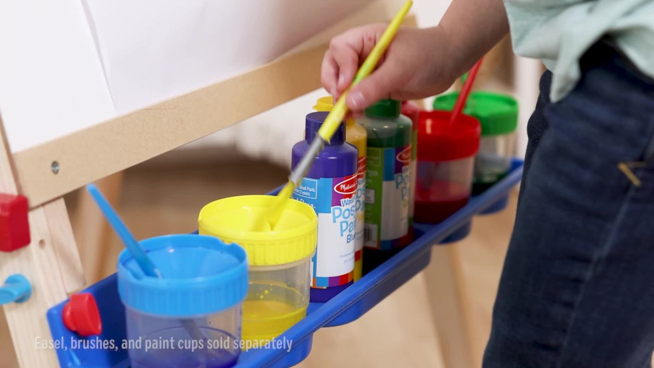 thumbnail video image 2 of Melissa & Doug Washable Poster Paint Set (4 Colors  Red, Yellow, Green, Blue), 2 of 5