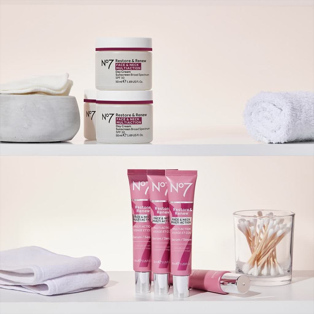 thumbnail video image 3 of No7 Restore & Renew Face & Neck Multi Action Fragrance Free Night Cream 1.69 fl oz, 3 of 9
