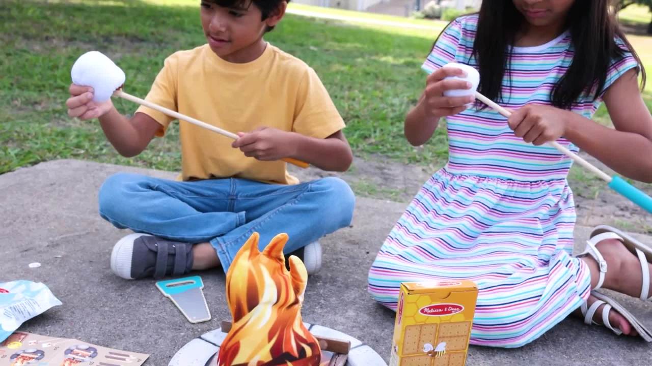 thumbnail video image 2 of Melissa & Doug Let's Explore Campfire S'Mores Play Set, 2 of 10