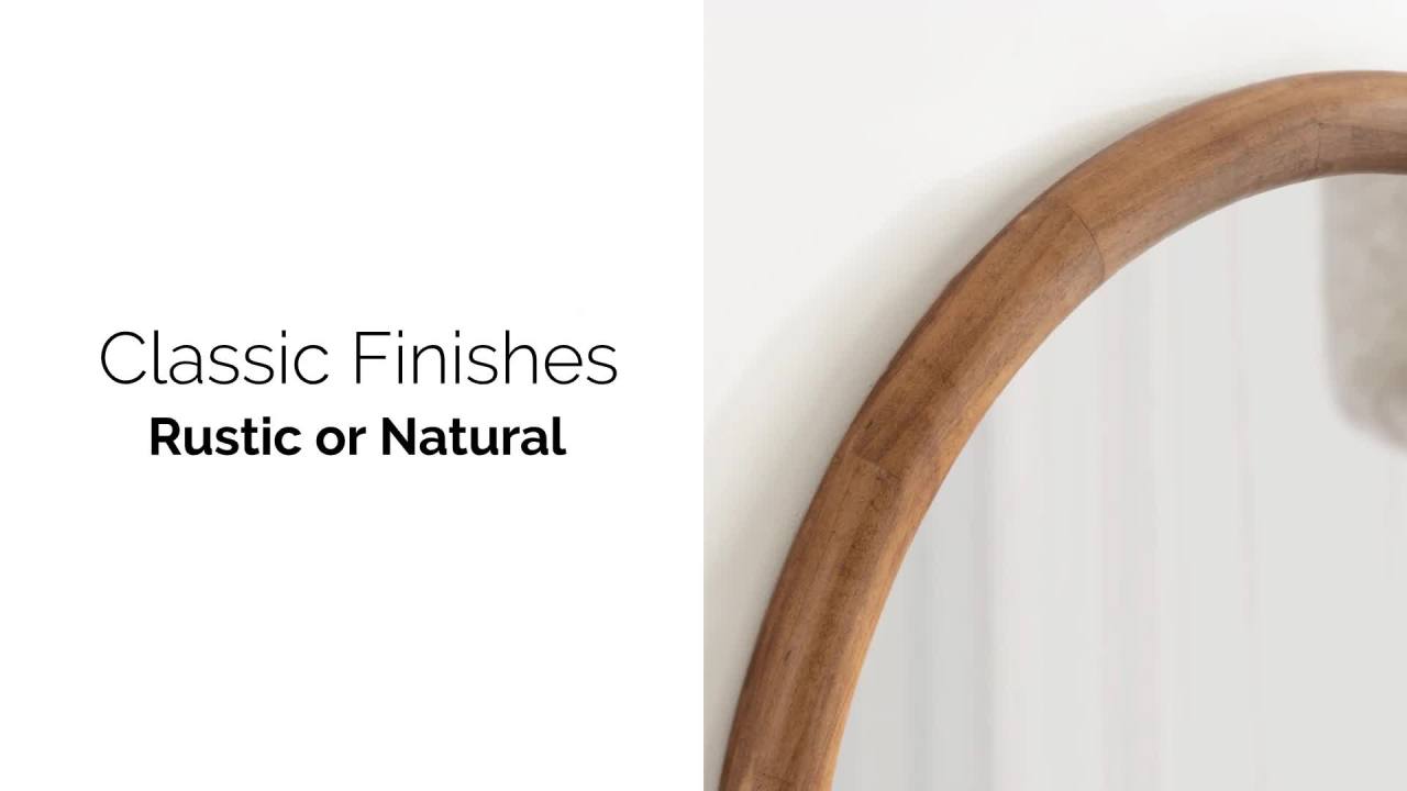 thumbnail video image 2 of Kate and Laurel Dessa Modern Round Wooden Wall Mirror, 32 Inch Diameter, Natural, Transitional Circle Bathroom Vanity Mirror with Chunky Rounded Profile and Solid Poplar Wood Frame, 2 of 8