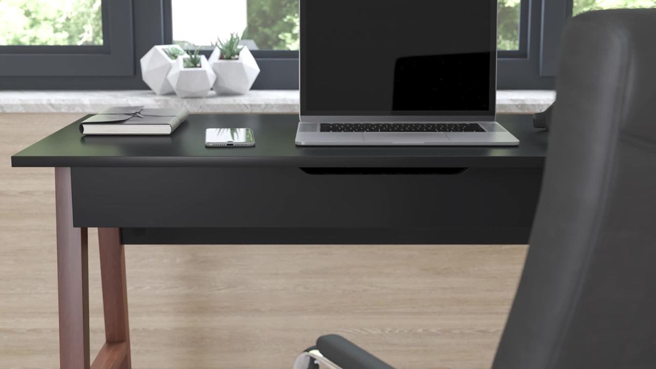 thumbnail video image 2 of Flash Furniture Darla Rectangular Computer Desk with Storage Drawer, Black, 2 of 13