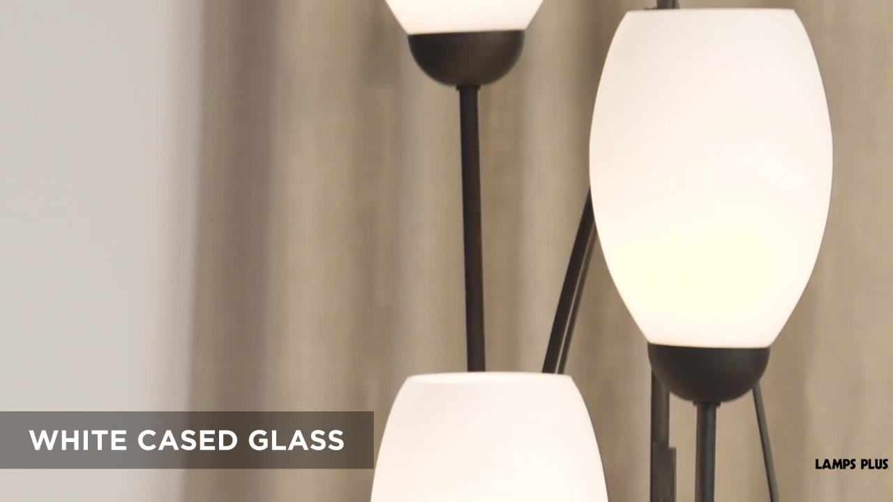 thumbnail video image 2 of Franklin Iron Works Modern Floor Lamp 4-Light Tree 73" Tall Ginger Black Tulip White Cased Glass Shades for Living Room Bedroom Uplight, 2 of 9