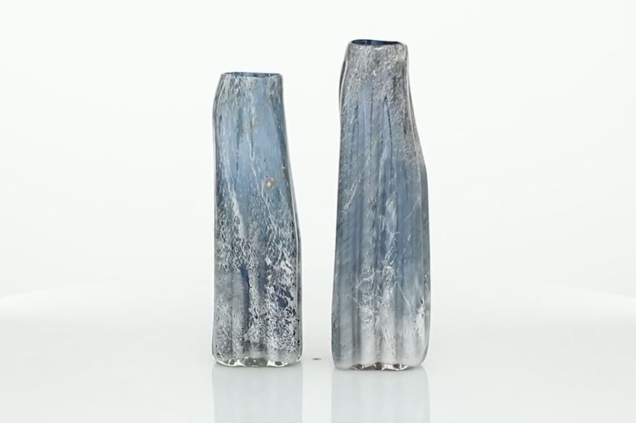 thumbnail video image 2 of DecMode 16", 15"H Abstract Handmade Blown Blue Glass Vase, Set of 2, 2 of 10