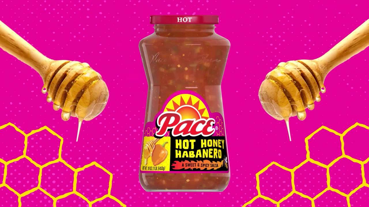 thumbnail video image 2 of (2 pack) Pace Hot Honey Habanero Sweet and Spicy Salsa 16oz Jar, 2 of 13