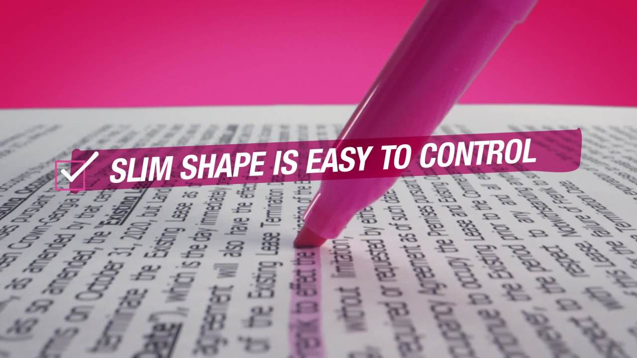 thumbnail video image 2 of Sharpie Highlighters, Pocket Size, Chisel Tip, Fluorescent Yellow, 4 Count, 2 of 9