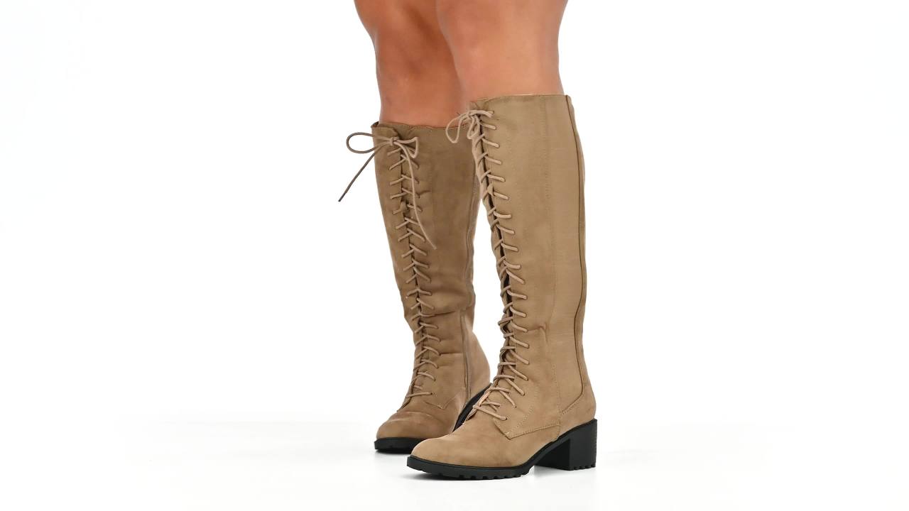 thumbnail video image 2 of Journee Womens Jenicca Wide Calf Stacked Heel Knee High Boots, 2 of 10