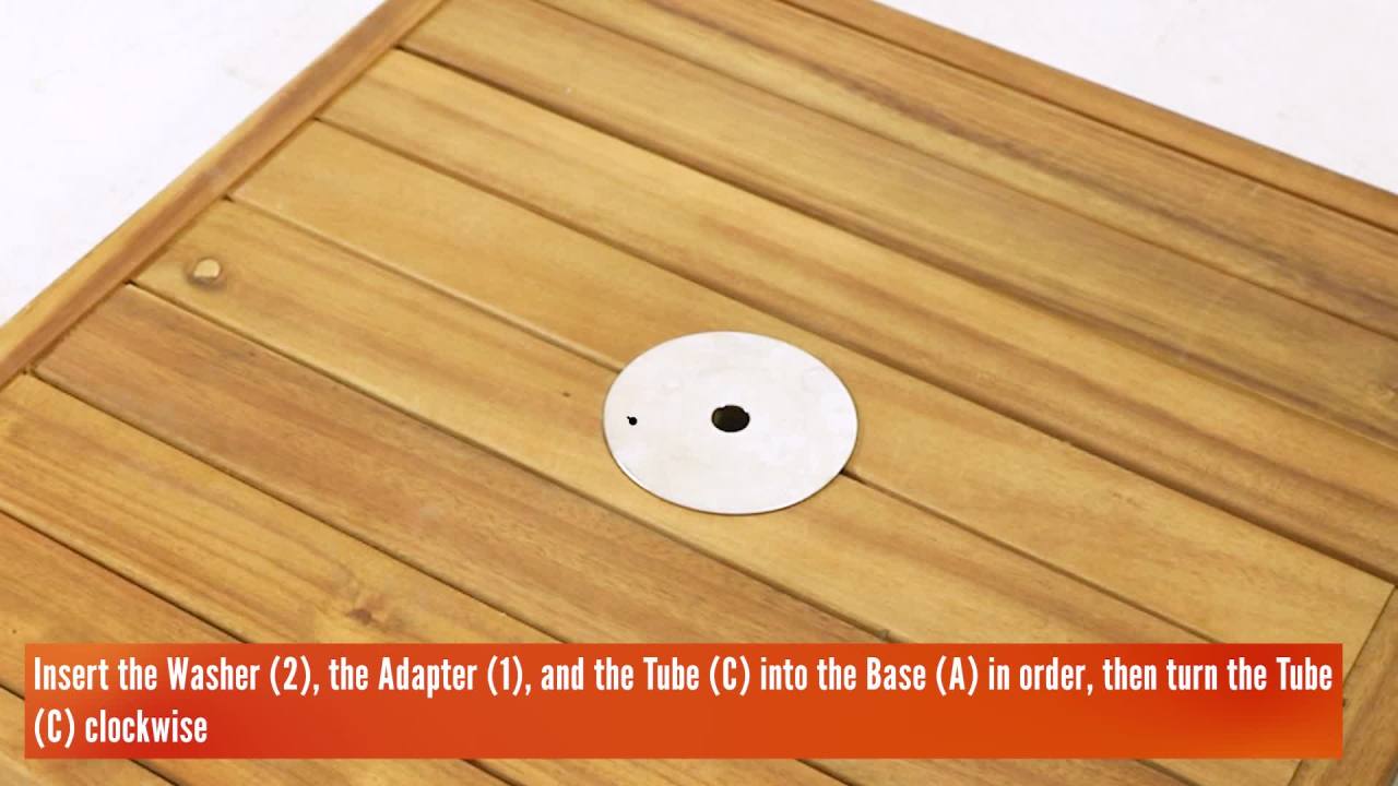 thumbnail video image 2 of Hanville Acacia Wood Outdoor 44lb Square Umbrella Base with Stainless Steel Tube, Teak, 2 of 8