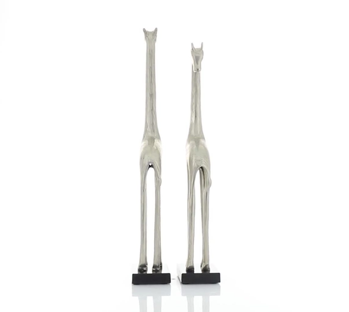 thumbnail video image 2 of 27", 25"H Silver Aluminum Metal Giraffe Sculpture, by DecMode (2 Count), 2 of 10