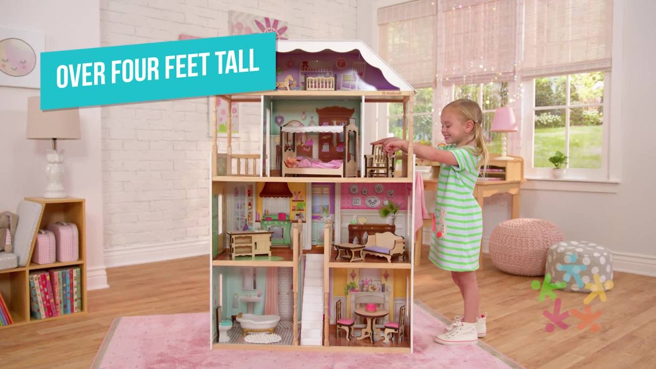 thumbnail video image 2 of KidKraft KidKraft Charlotte Classic Wooden Dollhouse with EZ Kraft Assembly™, 14-Piece Accessory Set, for 12-Inch Dolls, 2 of 9