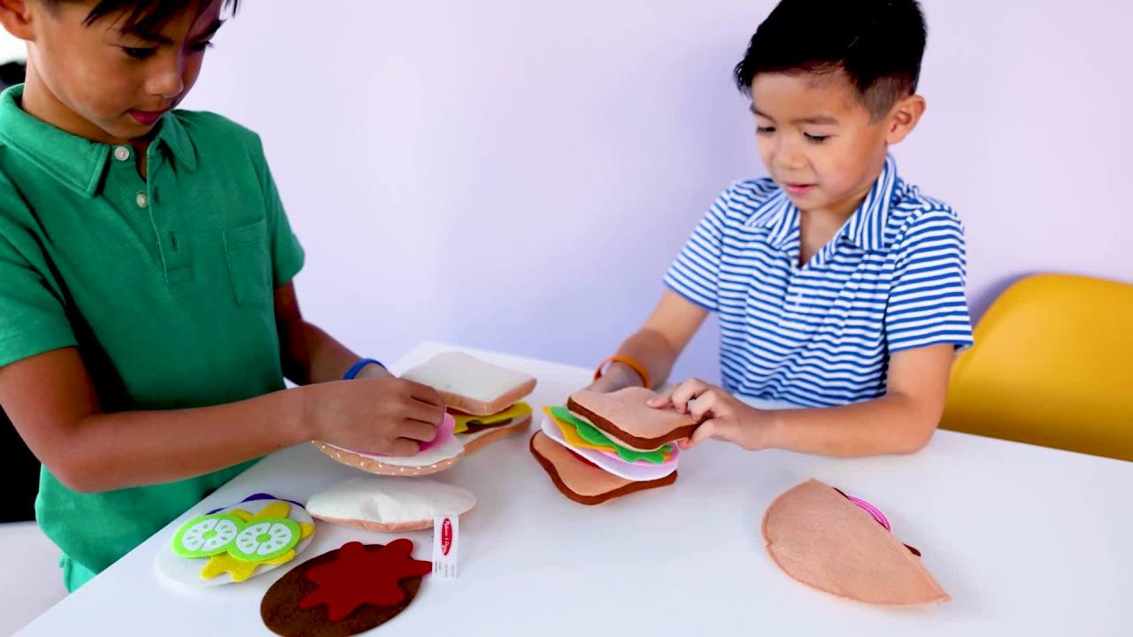 thumbnail video image 2 of Melissa & Doug Felt Food Sandwich Play Food Set - 33 Pieces, 2 of 10