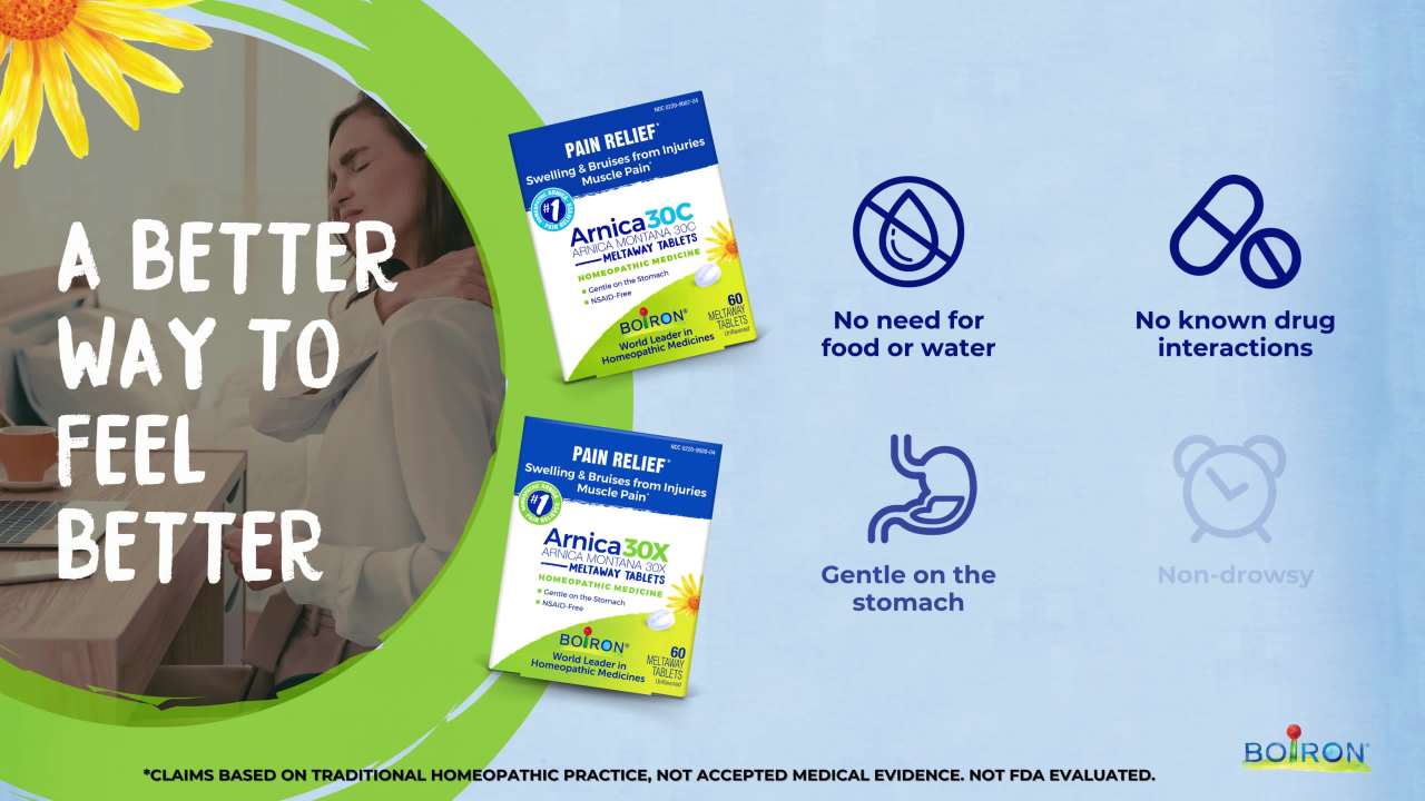 thumbnail video image 2 of Boiron Arnica 30C, Homeopathic Medicine for Pain Pain, 60 Meltaway Tablets, 2 of 12