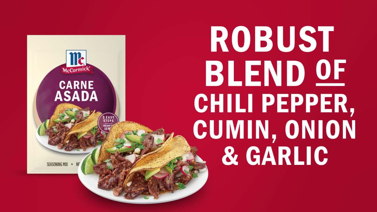 thumbnail video image 2 of McCormick Street Taco Carne Asada Seasoning Mix, 0.87 oz Packet, 2 of 22