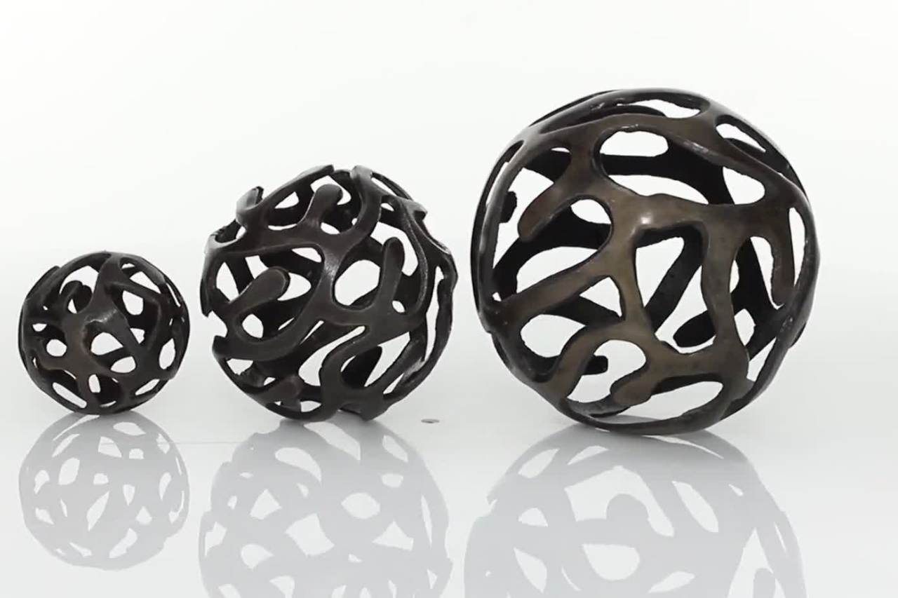 thumbnail video image 2 of 8", 6", 4"W Brass Aluminum Metal Geometric Sculpture, by DecMode (3 Count), 2 of 8