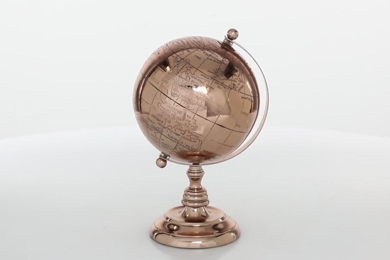 thumbnail video image 2 of DecMode 7" Rose Gold World Map Globe, 2 of 9