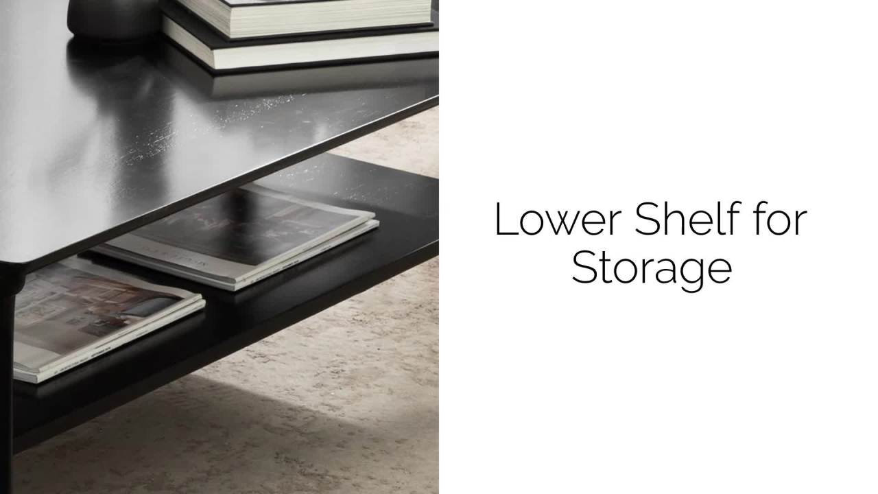 thumbnail video image 2 of Kate and Laurel Louen Mid-Century Tiered Rectangle Coffee Table, 48 x 24 x 18, Black, Modern Two-Tier Rectangular Living Room Coffee Table with Storage and Solid Wood Construction, 2 of 8