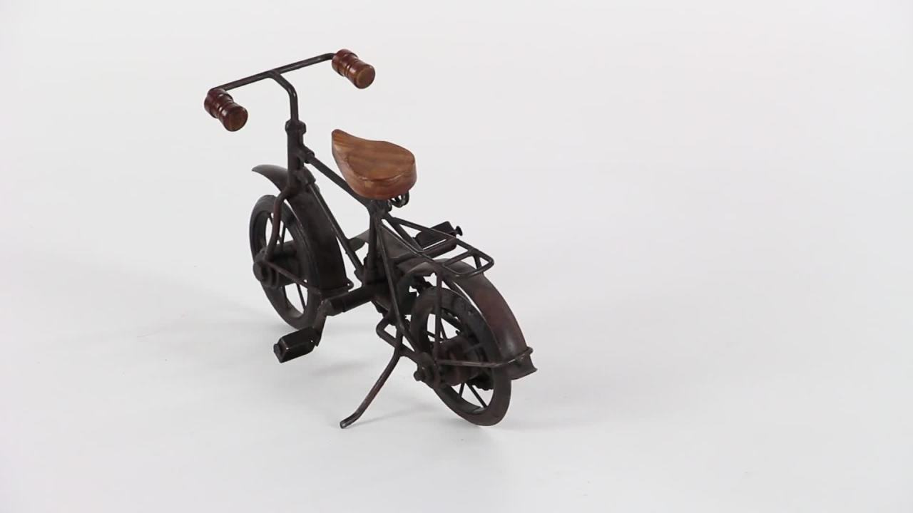 thumbnail video image 2 of 11"W, 7"H Black Metal Bike Sculpture with Wood Accents, by DecMode (2 Count), 2 of 10