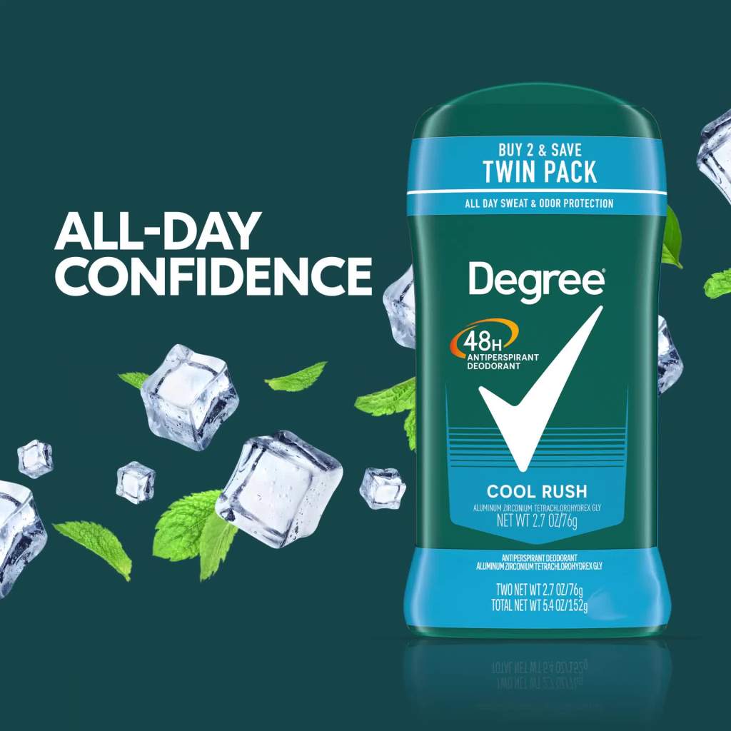 thumbnail video image 2 of (2 pack) Degree Men Original Antiperspirant Deodorant for Men Cool Rush Twin Pack, 2.7oz, 2 of 12