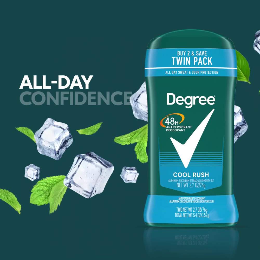 Degree Long Lasting Men's Antiperspirant Deodorant Stick Twin Pack, Cool Rush, 2.7 oz - image 2 of 10