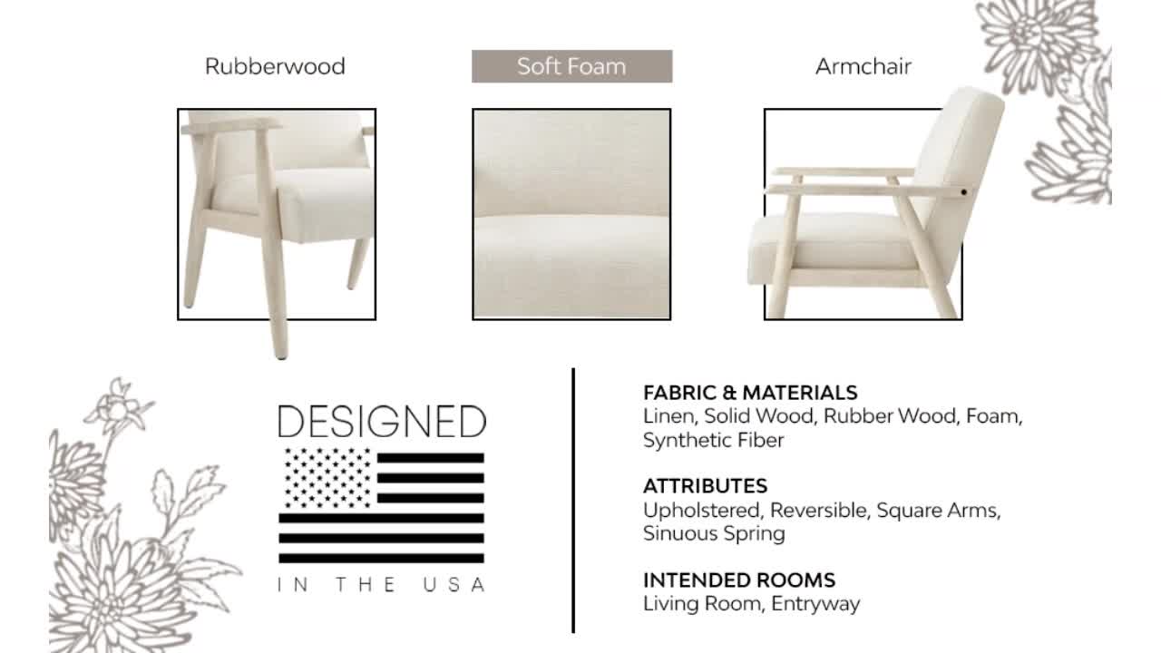 thumbnail video image 2 of Rustic Beck Upholstered Linen Armchair with Square Arms and Cream White Wood Frame,Charcoal, 2 of 9