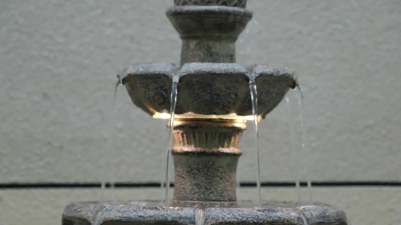 thumbnail video image 2 of Louvre 44" High Large Italian Outdoor Decor Gray Faux Stone Floor Fountain with Light LED Waterfall 3-Tier, 2 of 13