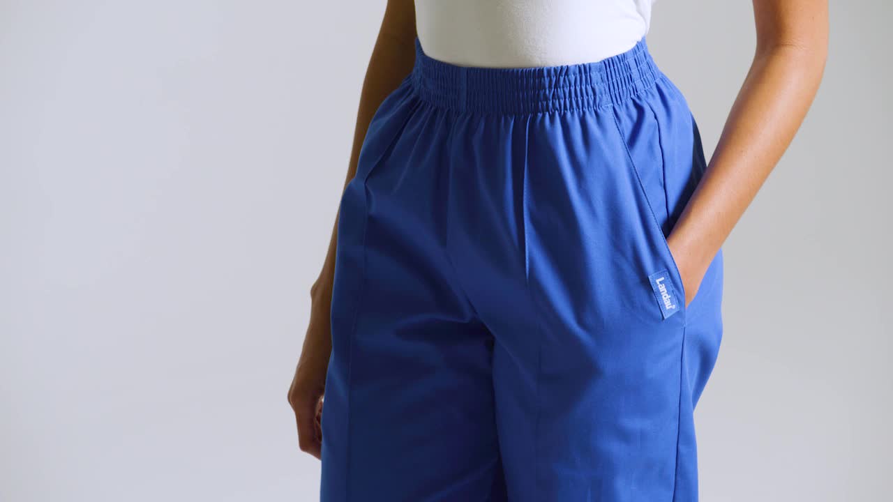 thumbnail video image 2 of Landau Essentials Relaxed Fit 2-Pocket Elastic Scrub Pants for Women 8320, 2 of 9