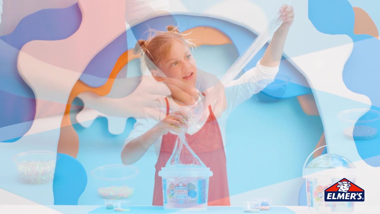thumbnail video image 3 of Elmer's Glue Premade Slime, Glassy Clear Slime, Includes 5 Sets of Slime Add-Ins, 3 lb. Bucket, 3 of 10