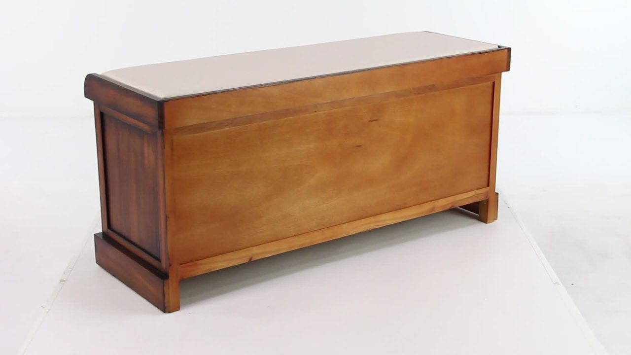 thumbnail video image 2 of DecMode Wood Storage Bench with Upholstered Seat, Brown, 2 of 14