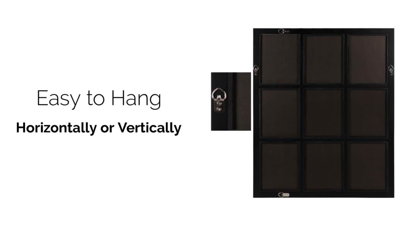 thumbnail video image 2 of Kate and Laurel Hogan 9 Windowpane Wood Wall Mirror, Rustic White 26x32, 2 of 6