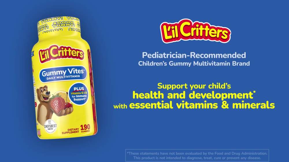 L’il Critters Gummy Vites Daily Gummy Multivitamin for Kids, Vitamin C, D3 for Immune Support Cherry, Strawberry, Orange, Pineapple and Blueberry Flavors, 70 count Gummies - image 2 of 9