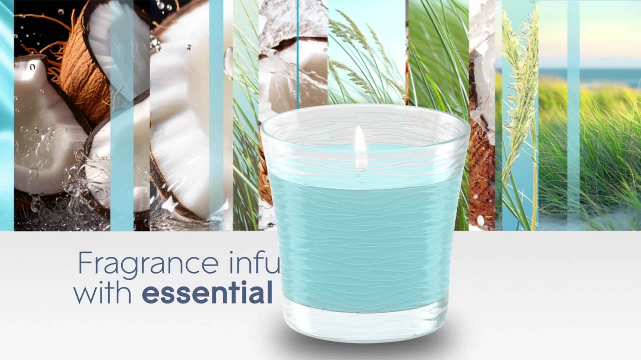 thumbnail video image 2 of Glade Candles, Cool Coconut Limited Edition, Fragrance Infused with Essential Oils, 8.16 oz Total, 2 Pack, 2 of 12