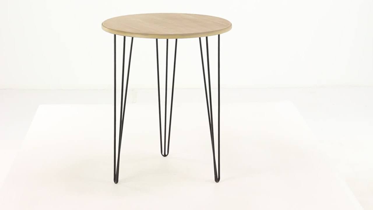 thumbnail video image 2 of DecMode 18" x 22" Brown Wooden Accent Table with Black Metal Hairpin Legs, 1-Piece, 2 of 9