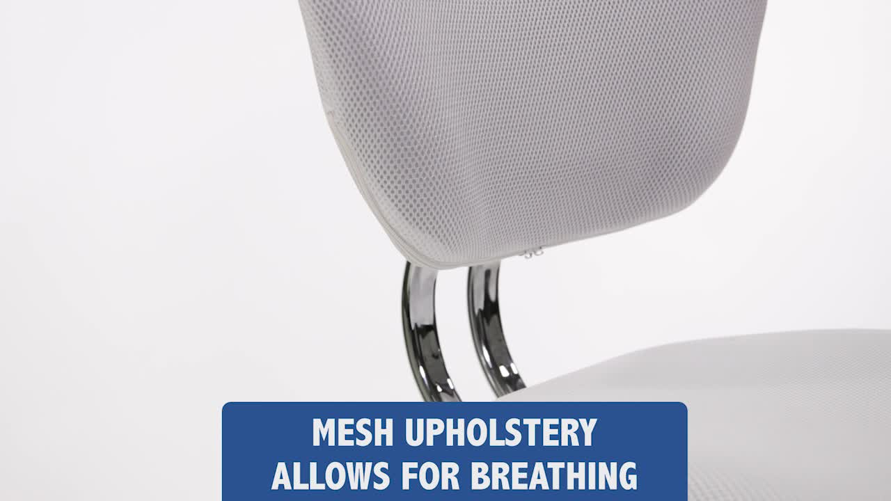 thumbnail video image 2 of Flash Furniture Mid-Back White Mesh Padded Swivel Task Office Chair with Chrome Base, 2 of 14