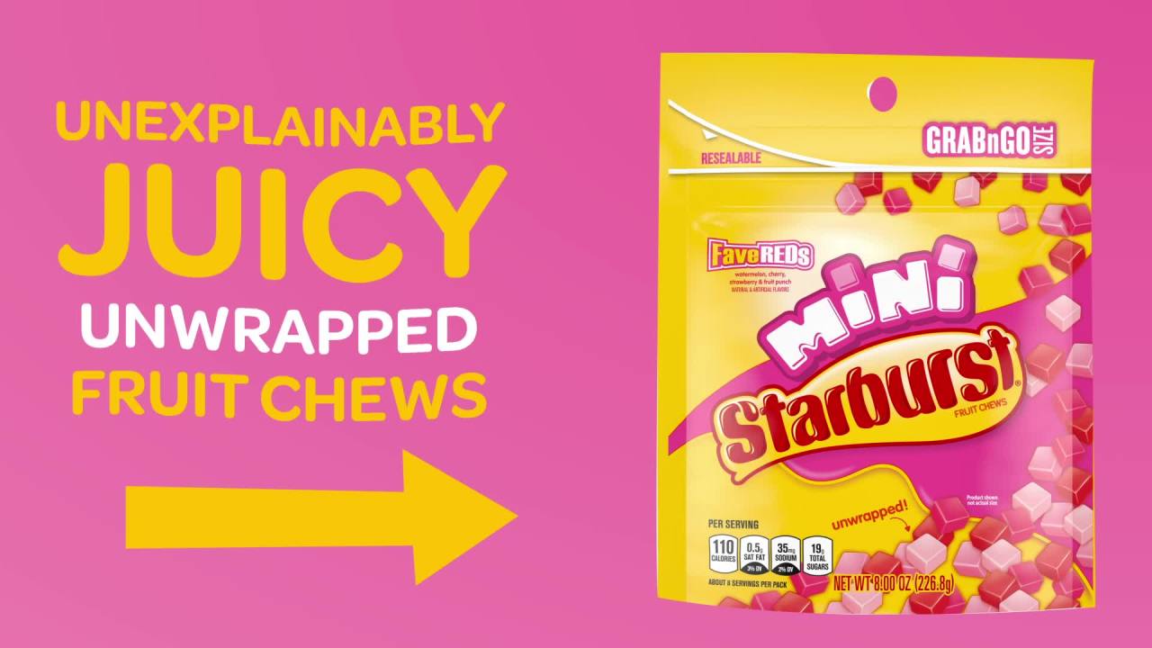 thumbnail video image 2 of Starburst Favereds Minis Fruit Chewy Candy Grab N Go, 8 oz Bag, 2 of 13