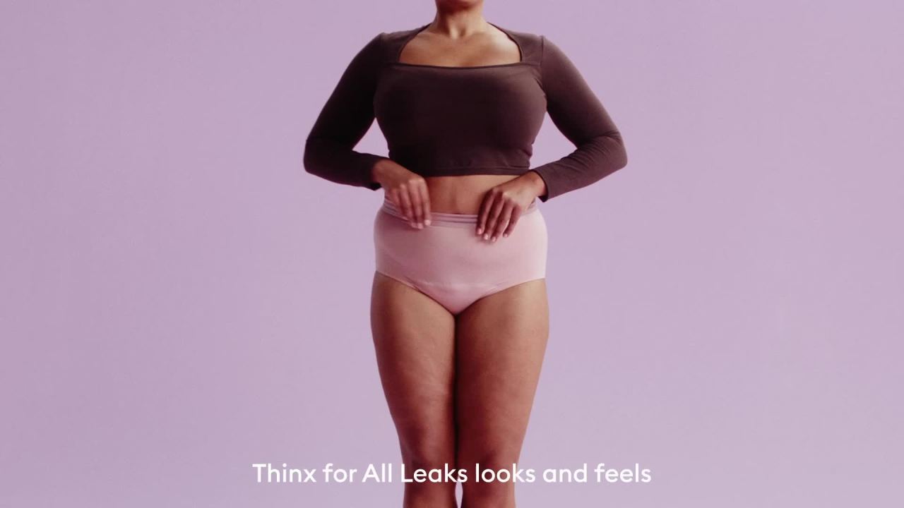 thumbnail video image 2 of Thinx For All Leaks Women’s Hi-Waist Incontinence Underwear, Size Medium, Black, 2 of 11