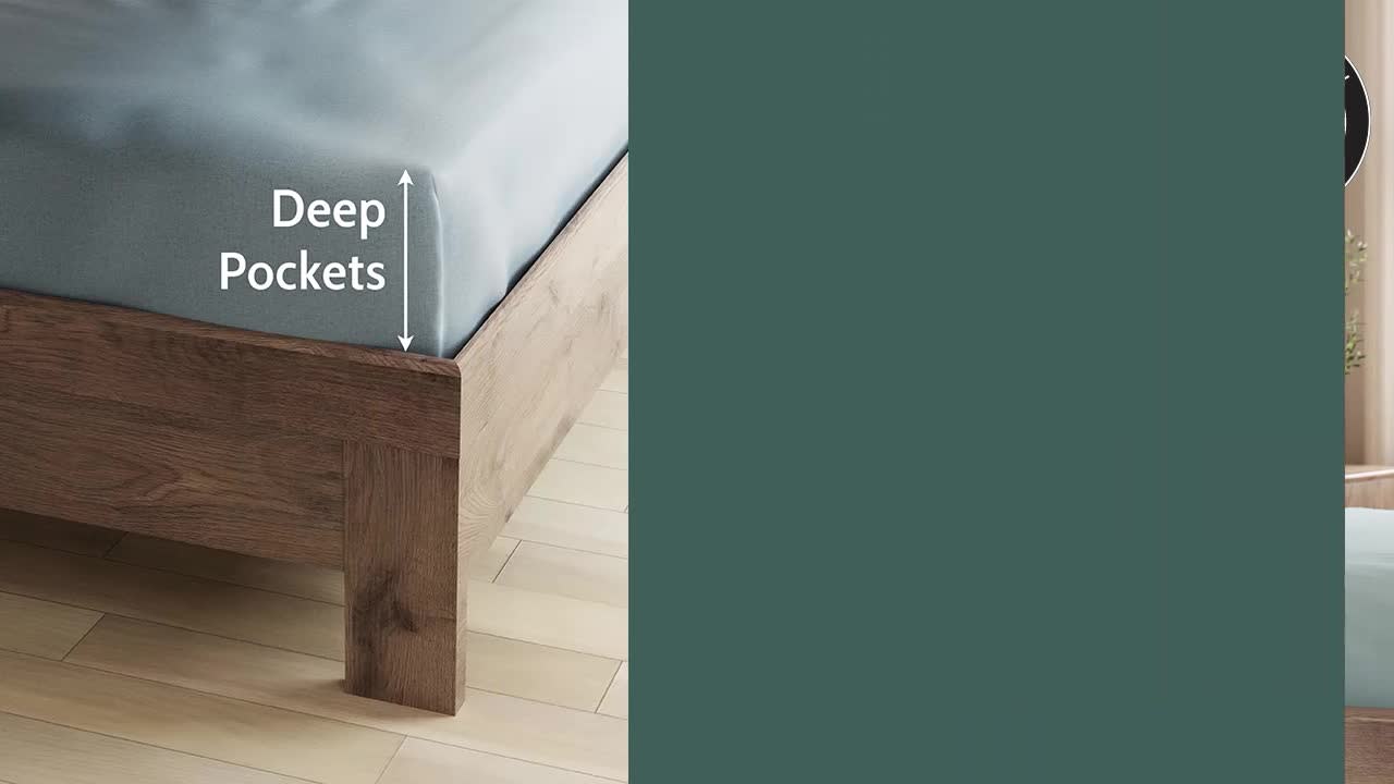 thumbnail video image 2 of Seed & Stone Recycled Cotton Percale Bed Sheet Set, Soft, with Deep Pockets, Queen, Blue, 4-Piece, 2 of 13