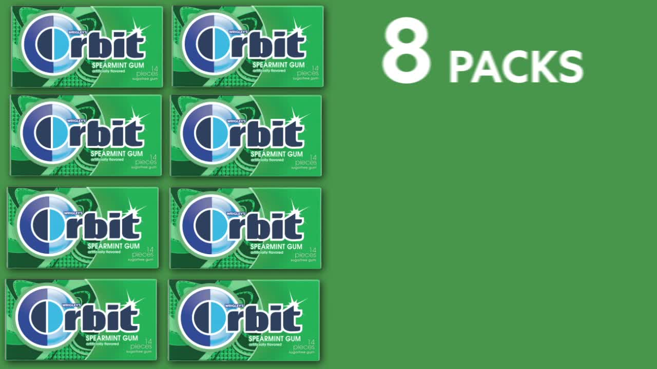 thumbnail video image 2 of Orbit Spearmint Sugar Free Chewing Gum Bulk Pack- 14 Piece (Pack of 8 - 112 Total Pieces), 2 of 17