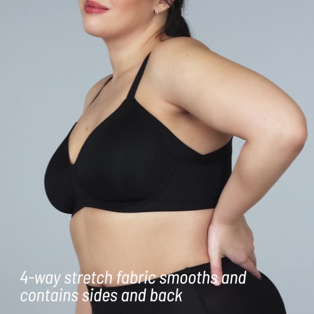 thumbnail video image 2 of Women's Vanity Fair 71267 Beauty Back Side Smoother Full Figure Wirefree Bra (Damask Neutral 38DD), 2 of 3